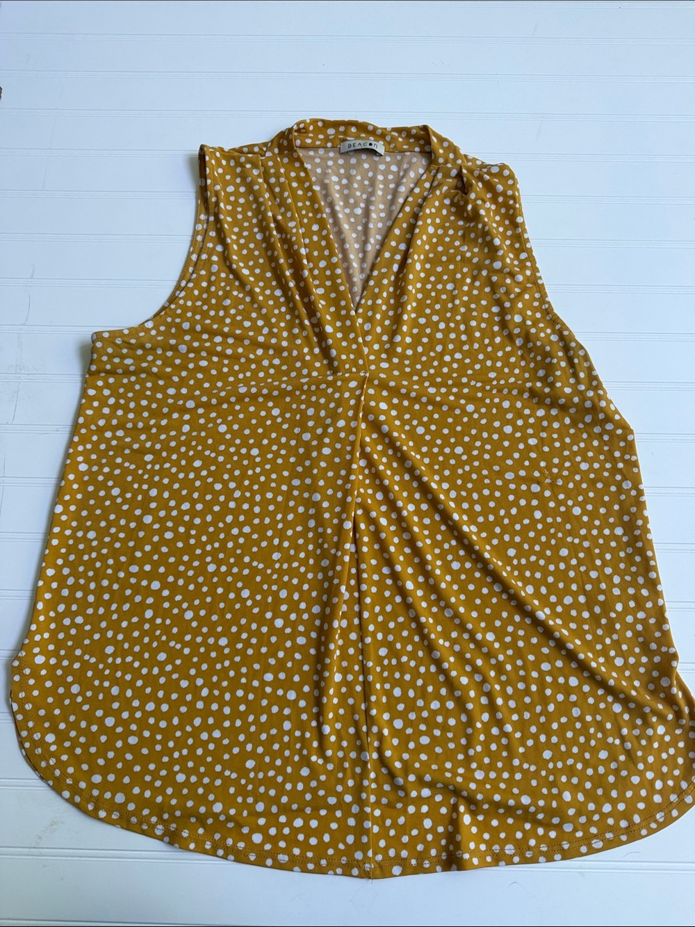 (343)Beacon Mustard with White Polka Dot Sleeveless V-Neck Camisole